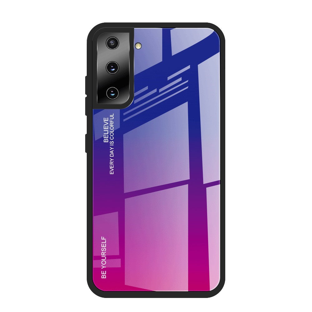 Mjukt TPU-kant + reptåligt härdat glasfodral med färgtoningsmönster för Samsung Galaxy S21 4G/5G