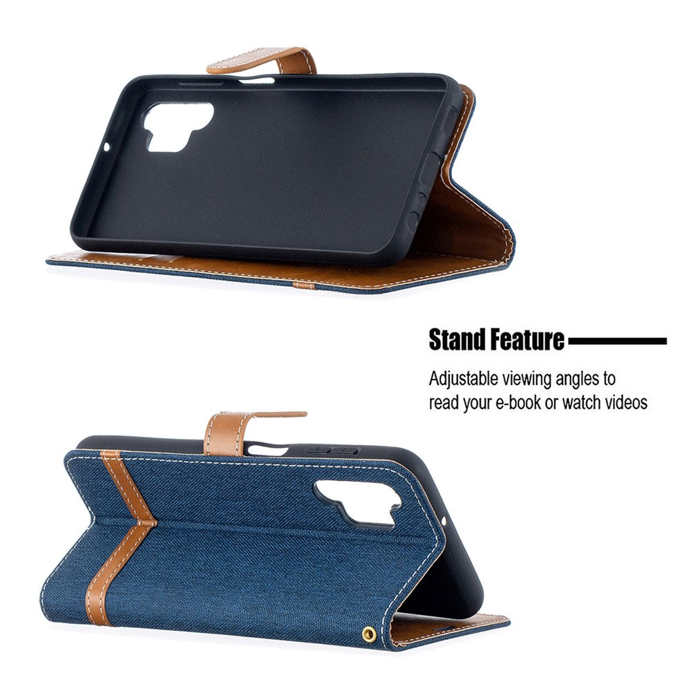 Case for Samsung Galaxy A32 5G / M32 5G Color Splicing Jeans Cloth Surface Wallet Leather Phone Cover
