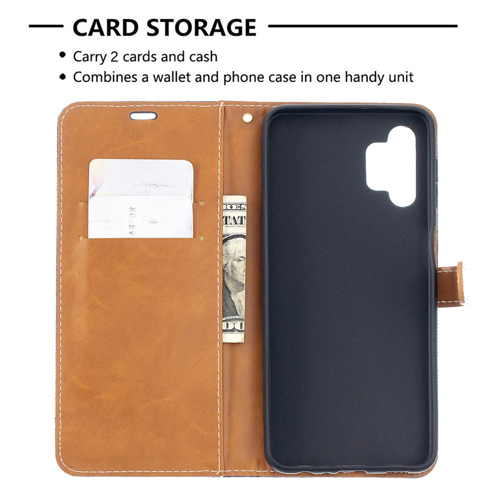 Case for Samsung Galaxy A32 5G / M32 5G Color Splicing Jeans Cloth Surface Wallet Leather Phone Cover