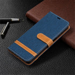 Case for Samsung Galaxy A32 5G / M32 5G Color Splicing Jeans Cloth Surface Wallet Leather Phone Cover