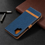 Case for Samsung Galaxy A32 5G / M32 5G Color Splicing Jeans Cloth Surface Wallet Leather Phone Cover