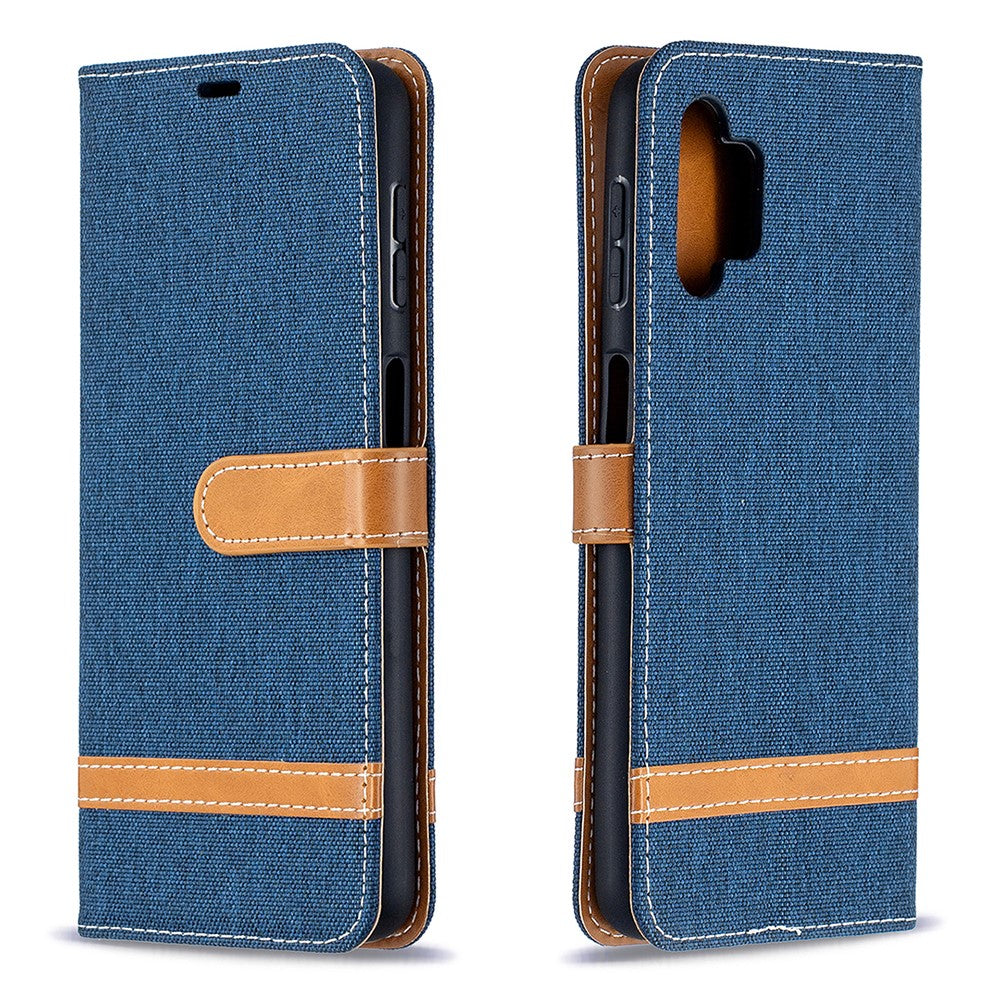 Case for Samsung Galaxy A32 5G / M32 5G Color Splicing Jeans Cloth Surface Wallet Leather Phone Cover