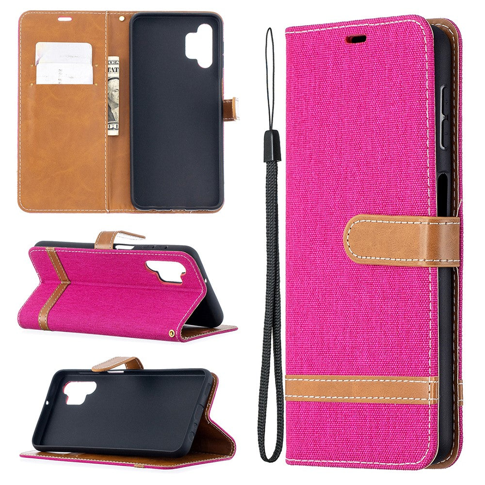 Case for Samsung Galaxy A32 5G / M32 5G Color Splicing Jeans Cloth Surface Wallet Leather Phone Cover
