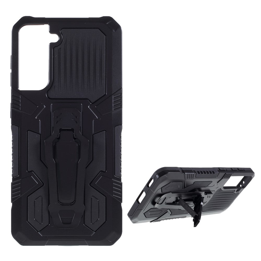 Plastic + TPU + Metal Hybrid Protector Case with Kickstand + Built-in Magnetic Metal Sheet for Samsung Galaxy S21 Plus 5G