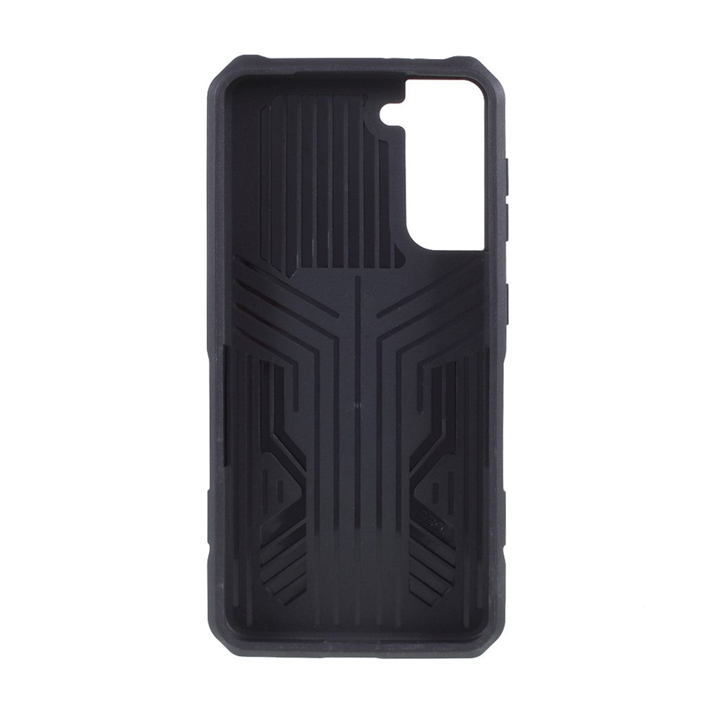 Plastic + TPU + Metal Hybrid Protector Case with Kickstand + Built-in Magnetic Metal Sheet for Samsung Galaxy S21 Plus 5G