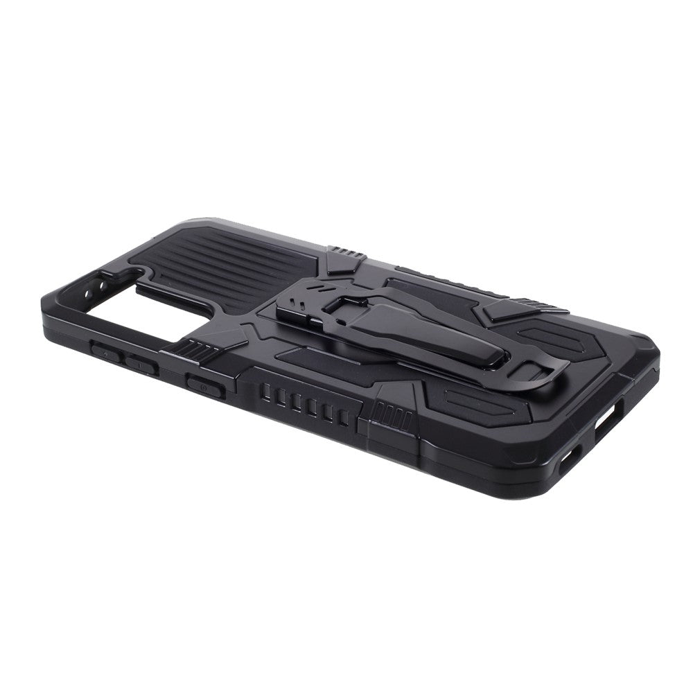 Plastic + TPU + Metal Hybrid Protector Case with Kickstand + Built-in Magnetic Metal Sheet for Samsung Galaxy S21 Plus 5G