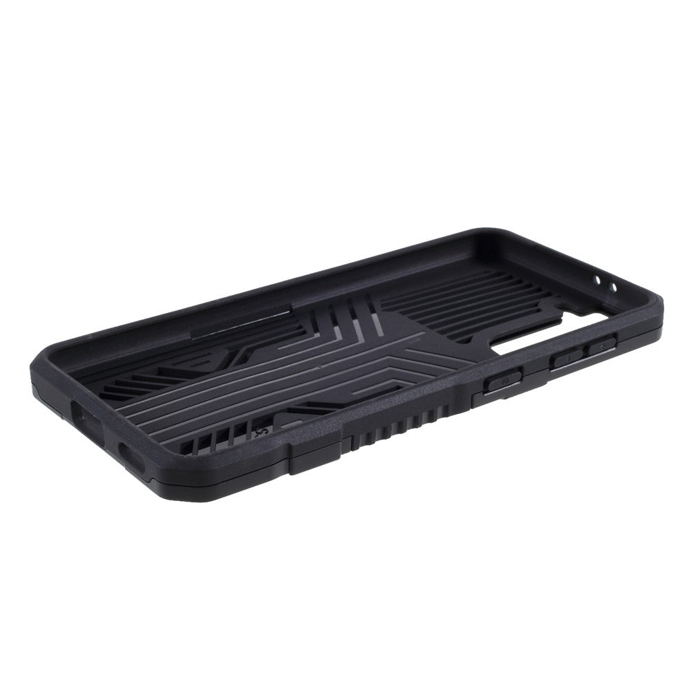 Plastic + TPU + Metal Hybrid Protector Case with Kickstand + Built-in Magnetic Metal Sheet for Samsung Galaxy S21 Plus 5G