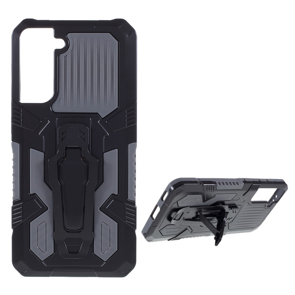 Plastic + TPU + Metal Hybrid Protector Case with Kickstand + Built-in Magnetic Metal Sheet for Samsung Galaxy S21 Plus 5G
