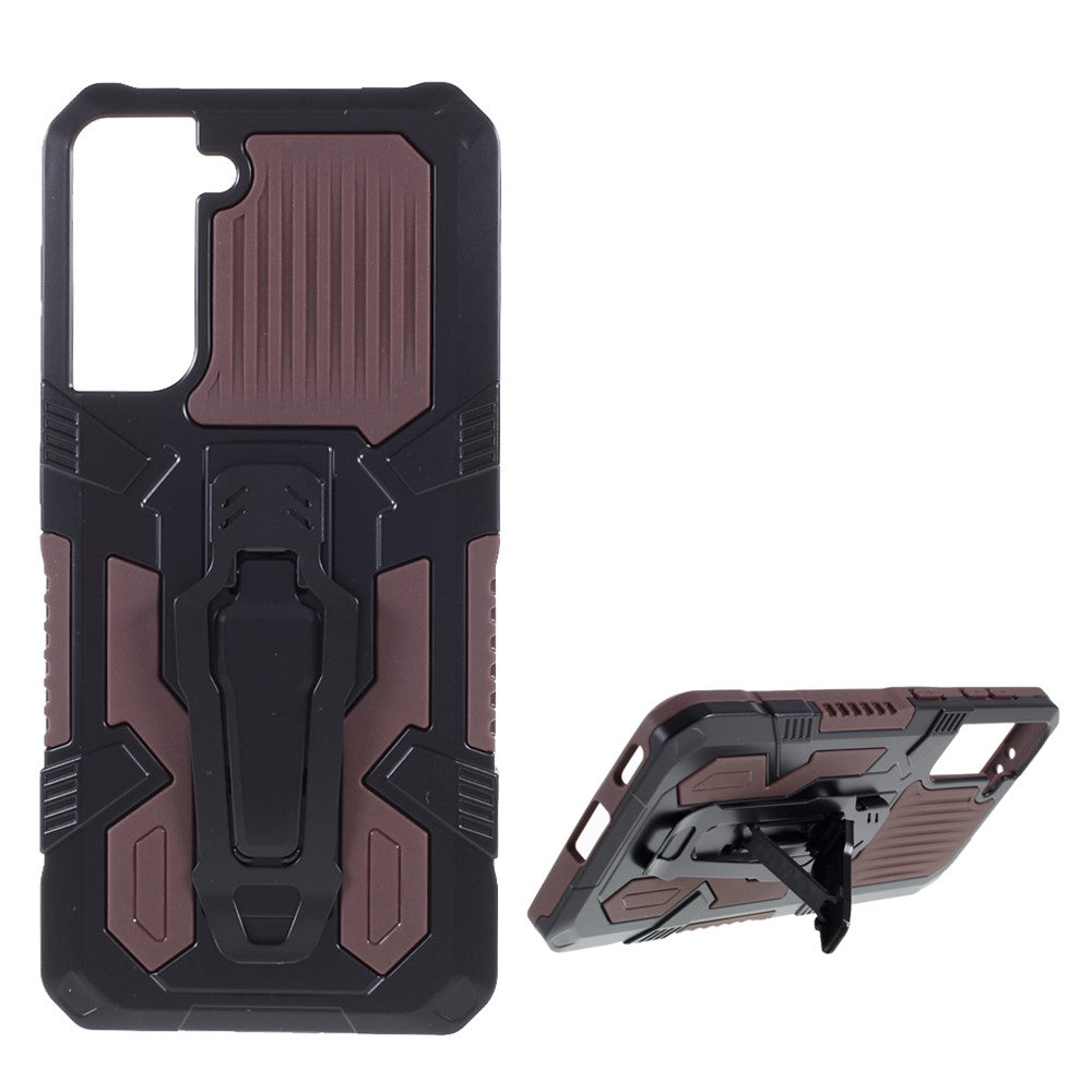 Plastic + TPU + Metal Hybrid Protector Case with Kickstand + Built-in Magnetic Metal Sheet for Samsung Galaxy S21 Plus 5G