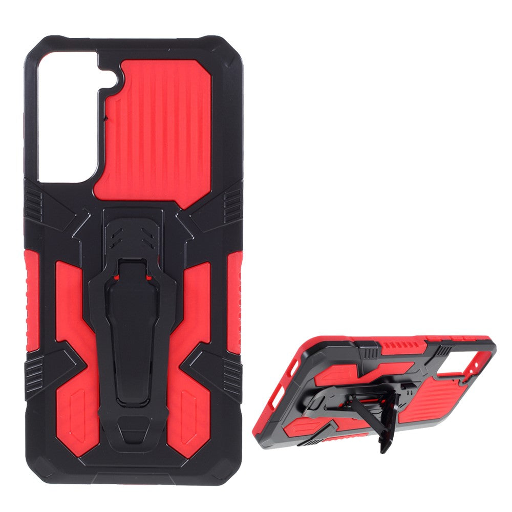 Plastic + TPU + Metal Hybrid Protector Case with Kickstand + Built-in Magnetic Metal Sheet for Samsung Galaxy S21 Plus 5G