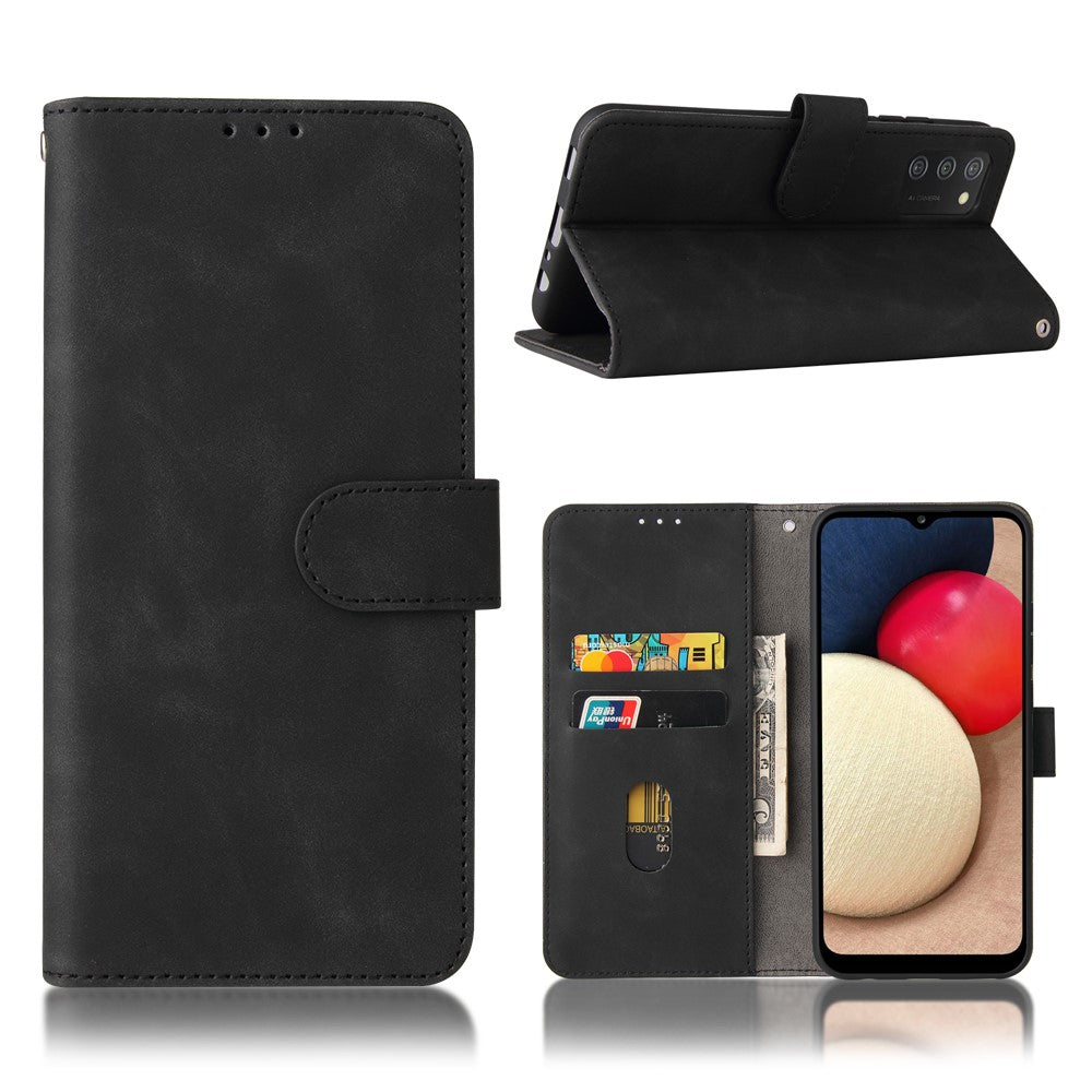 Pungstativ Design Hudfølelse Pung Læder Telefoncover til Samsung Galaxy A02s (166.5mm)