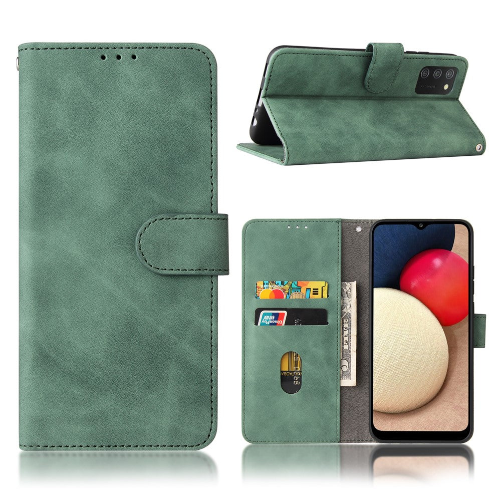 Pungstativ Design Hudfølelse Pung Læder Telefoncover til Samsung Galaxy A02s (166.5mm)