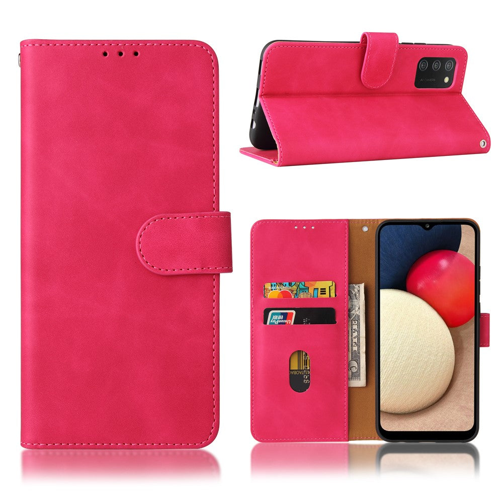 Pungstativ Design Hudfølelse Pung Læder Telefoncover til Samsung Galaxy A02s (166.5mm)