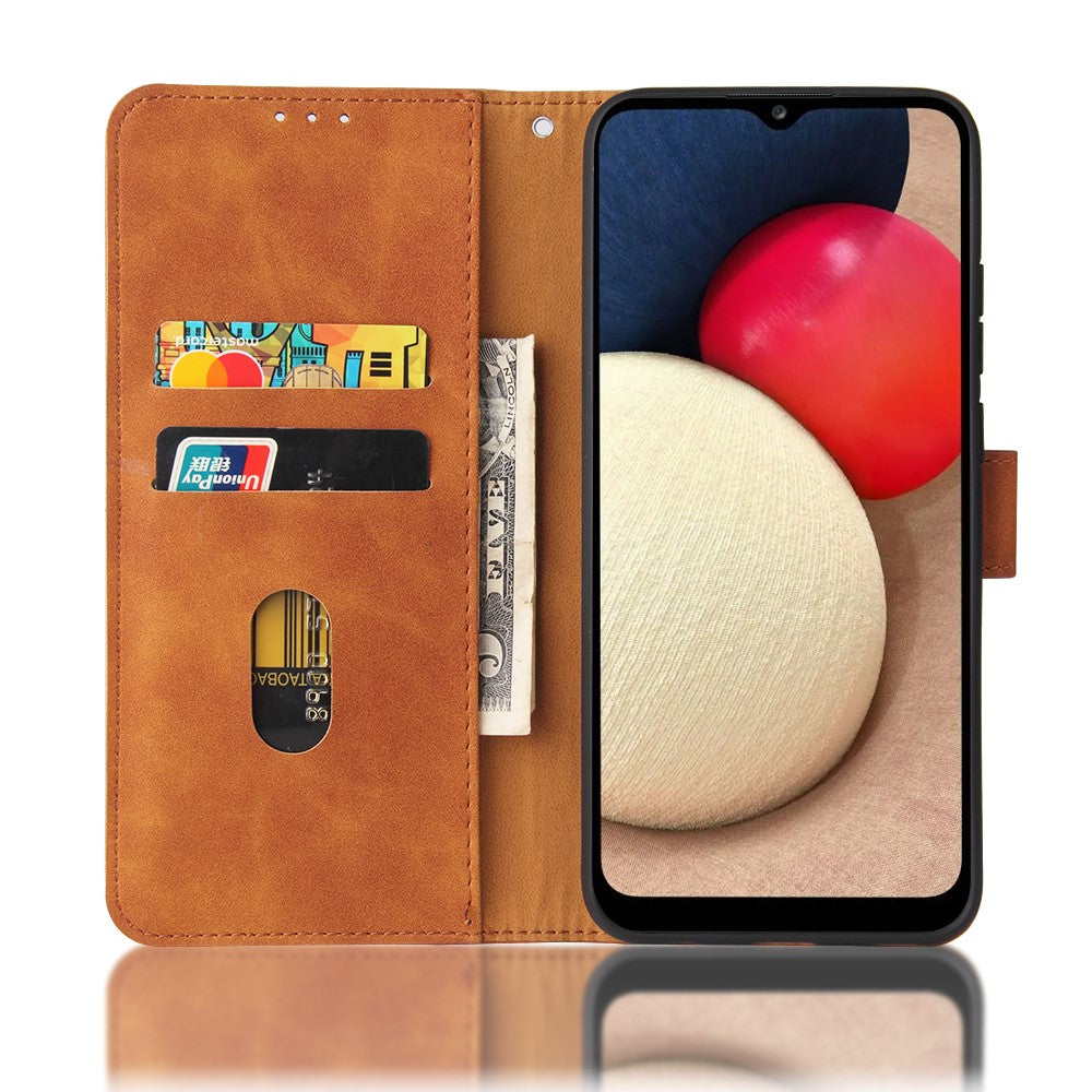 Pungstativ Design Hudfølelse Pung Læder Telefoncover til Samsung Galaxy A02s (166.5mm)