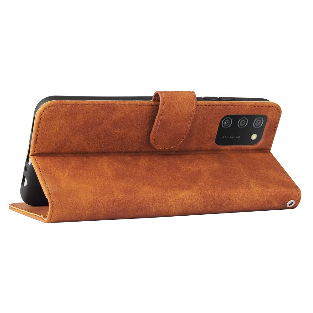 Pungstativ Design Hudfølelse Pung Læder Telefoncover til Samsung Galaxy A02s (166.5mm)