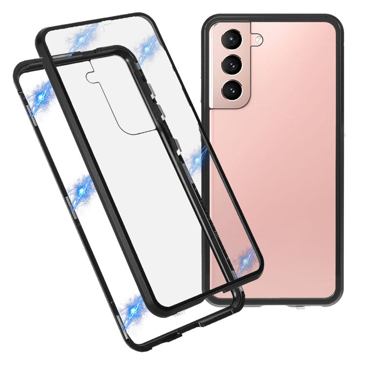 Metal Frame Magnetic + Lock Installation with Double Side Tempered Glass Case (no Fingerprint Function but with Face Recognition Function) for Samsung Galaxy S21 4G/5G 4G/5G