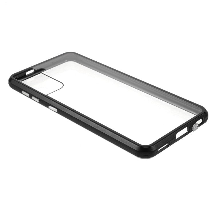 Metal Frame Magnetic + Lock Installation with Double Side Tempered Glass Case (no Fingerprint Function but with Face Recognition Function) for Samsung Galaxy S21 4G/5G 4G/5G