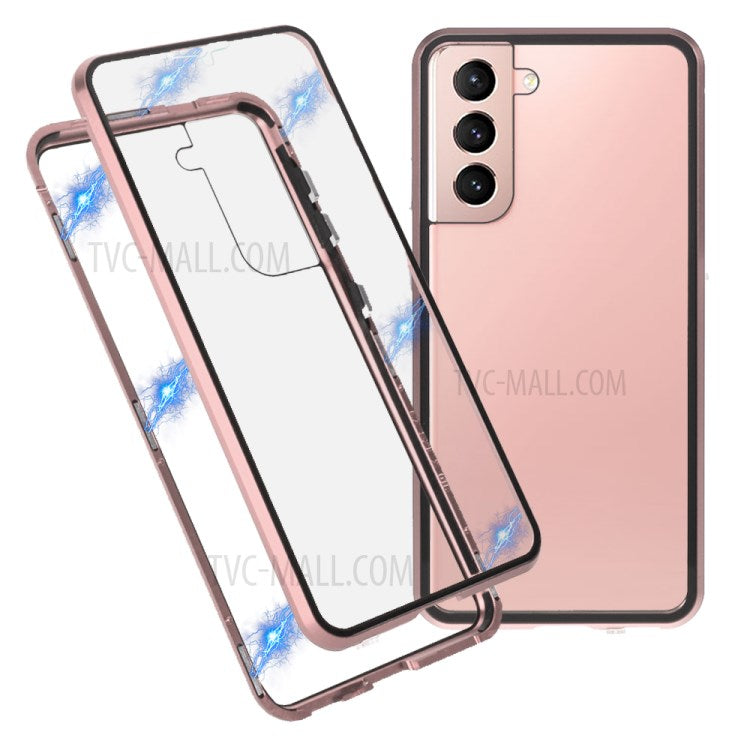 Metal Frame Magnetic + Lock Installation with Double Side Tempered Glass Case (no Fingerprint Function but with Face Recognition Function) for Samsung Galaxy S21 4G/5G 4G/5G