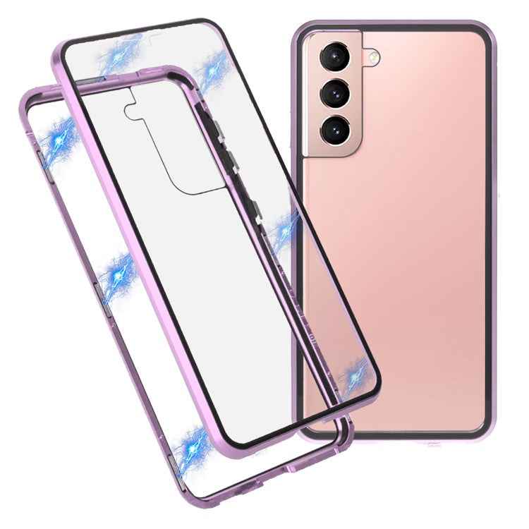 Metal Frame Magnetic + Lock Installation with Double Side Tempered Glass Case (no Fingerprint Function but with Face Recognition Function) for Samsung Galaxy S21 4G/5G 4G/5G