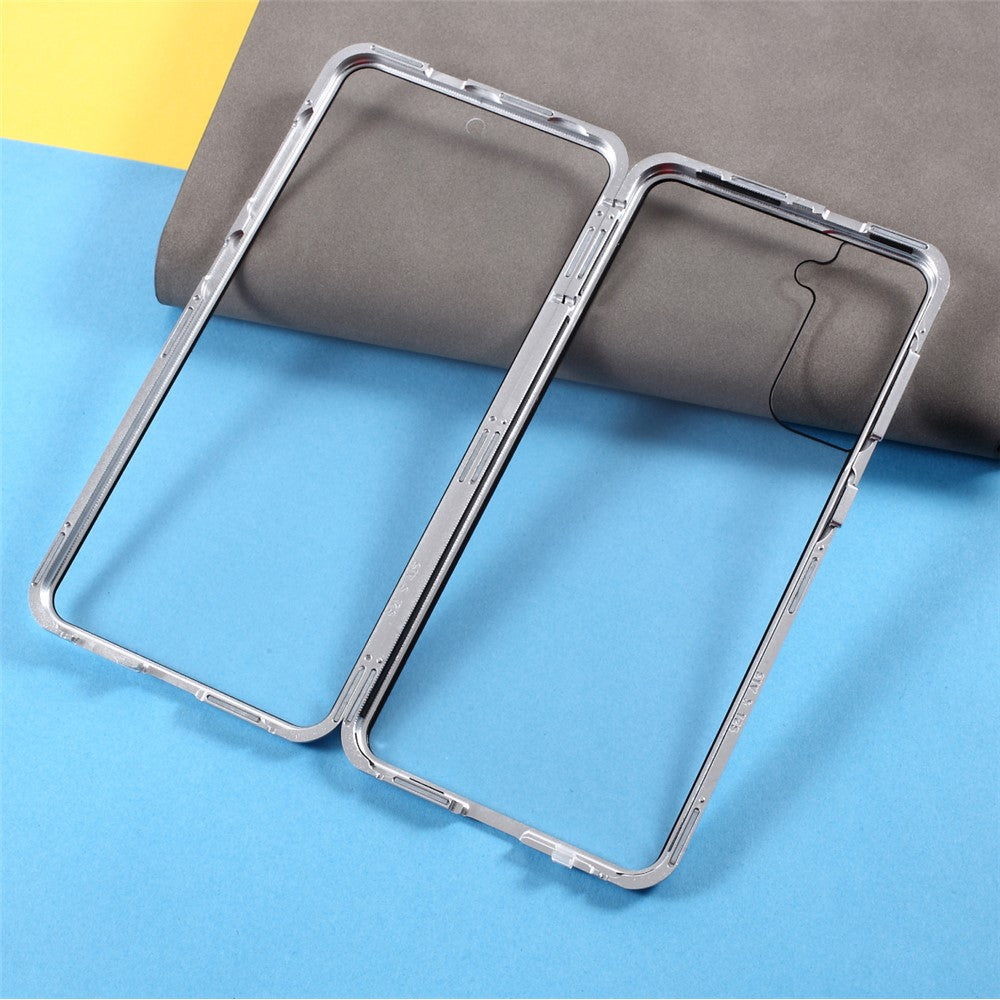 Metal Frame with Double Side Tempered Glass Case (No Fingerprint Function but with Face Recognition Function) by Magnetic + Lock Installation for Samsung Galaxy S21+ 5G