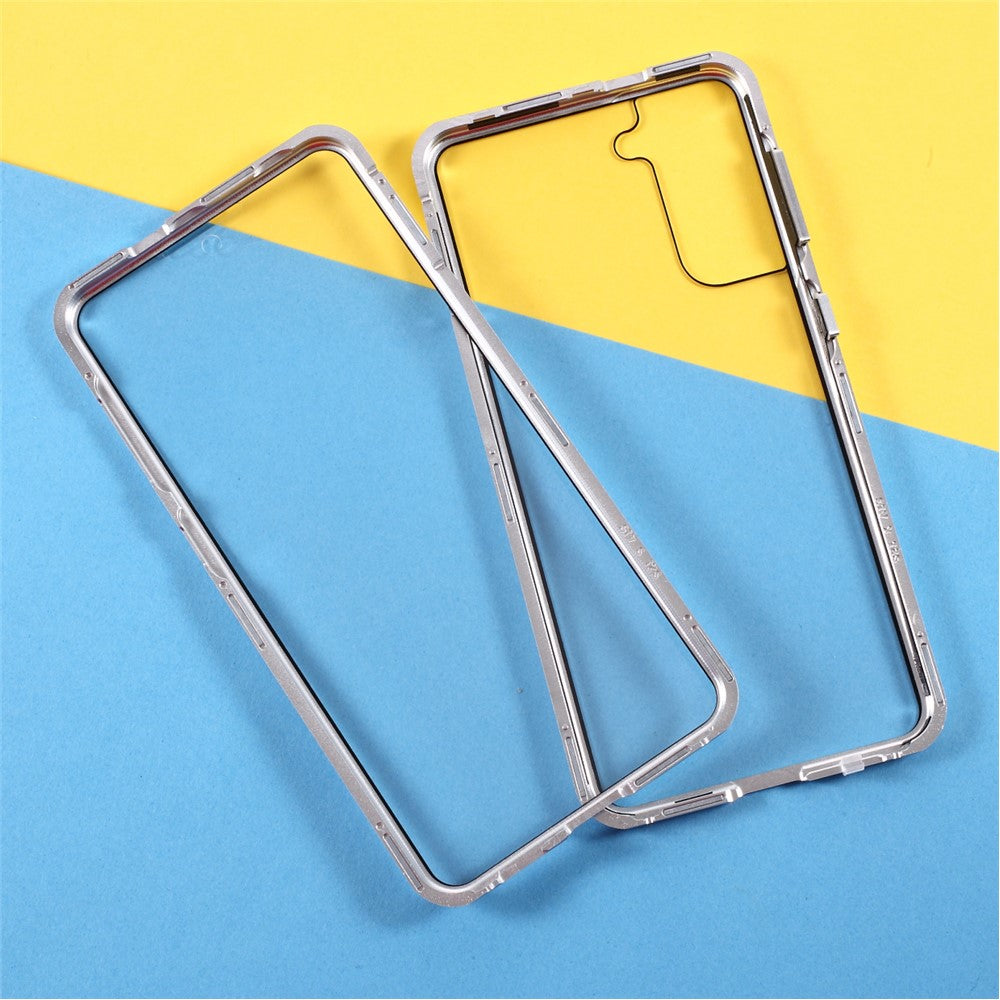 Metal Frame with Double Side Tempered Glass Case (No Fingerprint Function but with Face Recognition Function) by Magnetic + Lock Installation for Samsung Galaxy S21+ 5G