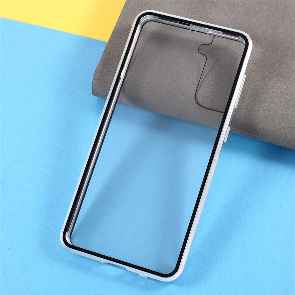Metal Frame with Double Side Tempered Glass Case (No Fingerprint Function but with Face Recognition Function) by Magnetic + Lock Installation for Samsung Galaxy S21+ 5G
