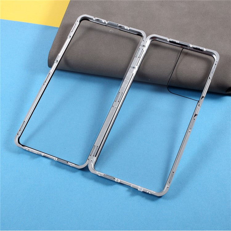 Magnetic Metal Frame Lock Installation with Double Side Tempered Glass Case (no Fingerprint Function but with Face Recognition Function) for Samsung Galaxy S21 Ultra 5G