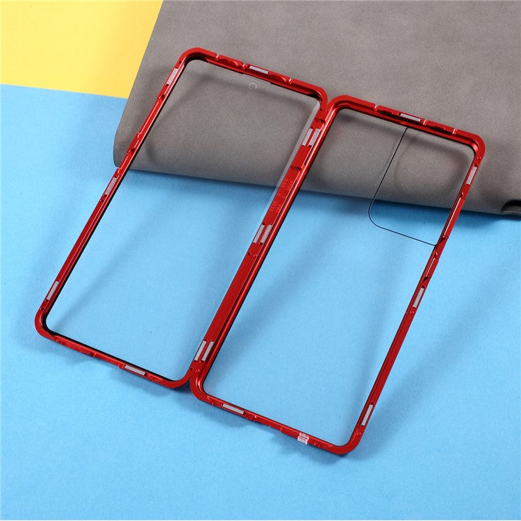 Magnetic Metal Frame Lock Installation with Double Side Tempered Glass Case (no Fingerprint Function but with Face Recognition Function) for Samsung Galaxy S21 Ultra 5G