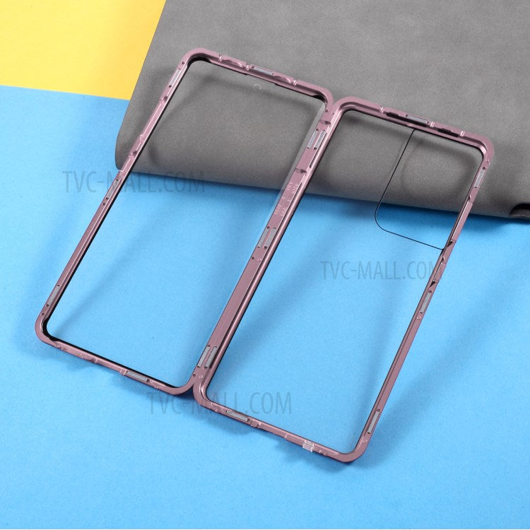 Magnetic Metal Frame Lock Installation with Double Side Tempered Glass Case (no Fingerprint Function but with Face Recognition Function) for Samsung Galaxy S21 Ultra 5G