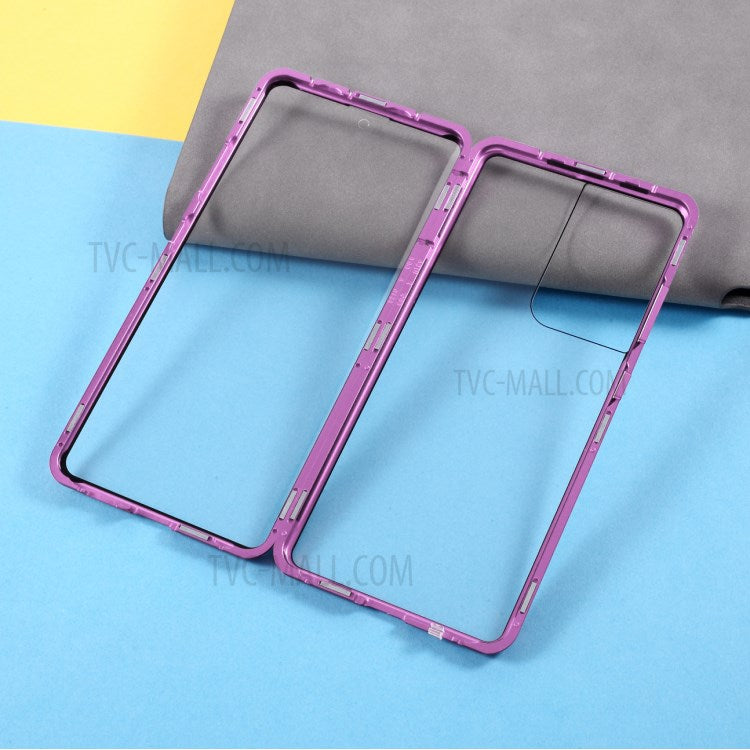 Magnetic Metal Frame Lock Installation with Double Side Tempered Glass Case (no Fingerprint Function but with Face Recognition Function) for Samsung Galaxy S21 Ultra 5G