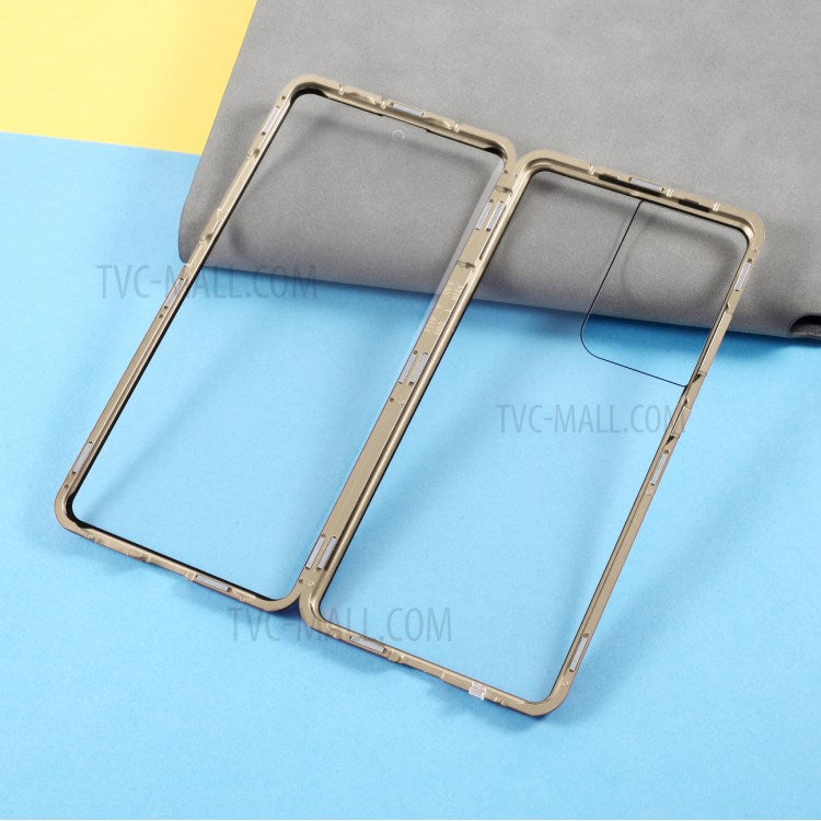 Magnetic Metal Frame Lock Installation with Double Side Tempered Glass Case (no Fingerprint Function but with Face Recognition Function) for Samsung Galaxy S21 Ultra 5G