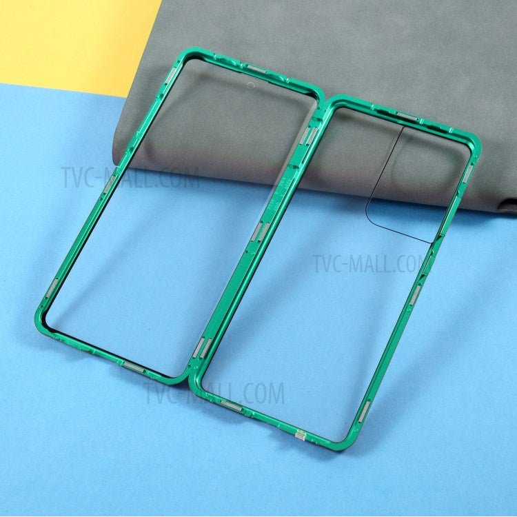 Magnetic Metal Frame Lock Installation with Double Side Tempered Glass Case (no Fingerprint Function but with Face Recognition Function) for Samsung Galaxy S21 Ultra 5G