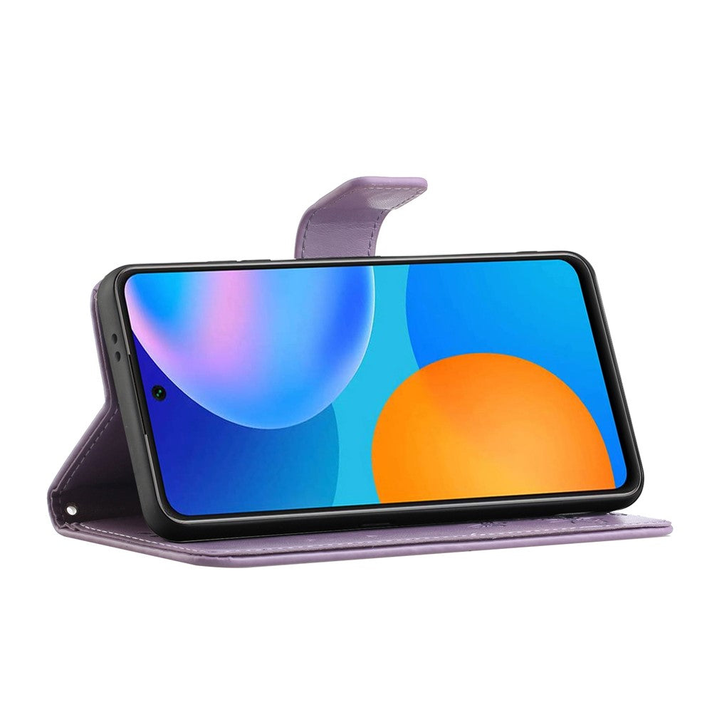 Punktblomsterpræg Indvendig og Udvendig Læderpung Telefoncover til Samsung Galaxy A72 4G/5G