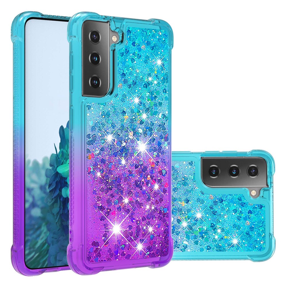 Four Corner Cushion Gradient Glitter Powder Quicksand TPU Shell Cell Phone Cover for Samsung Galaxy S21 4G/5G