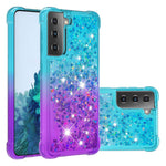 Fyra hörn kudde gradient glitter pulver kvicksand TPU skal mobilmobilskal för Samsung Galaxy S21 4G/5G