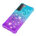 Fyra hörn kudde gradient glitter pulver kvicksand TPU skal mobilmobilskal för Samsung Galaxy S21 4G/5G