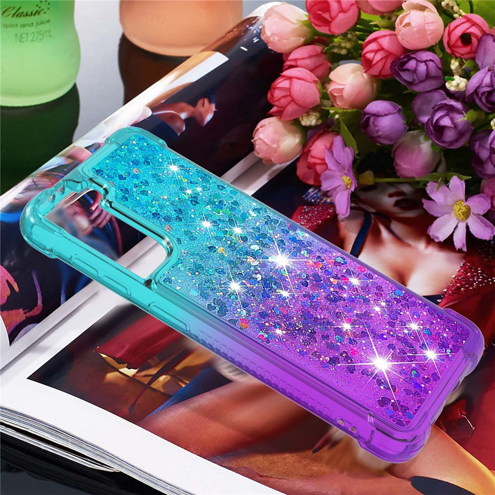 Four Corner Cushion Gradient Glitter Powder Quicksand TPU Shell Cell Phone Cover for Samsung Galaxy S21 4G/5G