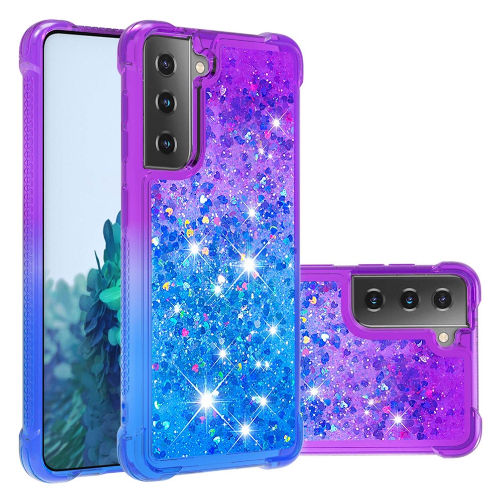 Four Corner Cushion Gradient Glitter Powder Quicksand TPU Shell Cell Phone Cover for Samsung Galaxy S21 4G/5G