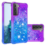 Fyra hörn kudde gradient glitter pulver kvicksand TPU skal mobilmobilskal för Samsung Galaxy S21 4G/5G
