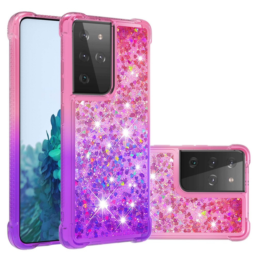 TPU Shell Cell Phone Cover with Gradient Glitter Powder Quicksand Design for Samsung Galaxy S21 Ultra 5G