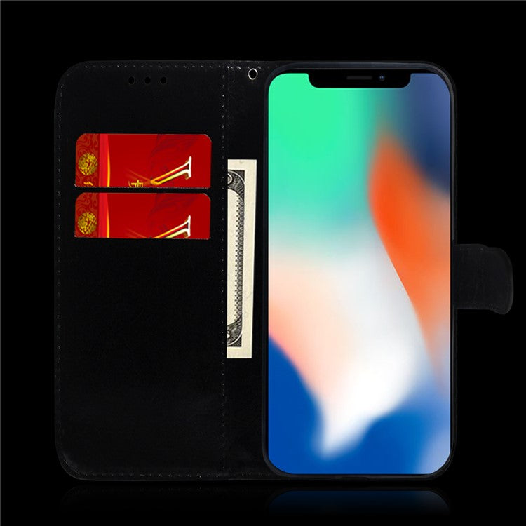 Mirror-like Surface Leather Wallet Stand Design Case with Wrist Strap for Samsung Galaxy S21 Plus 5G