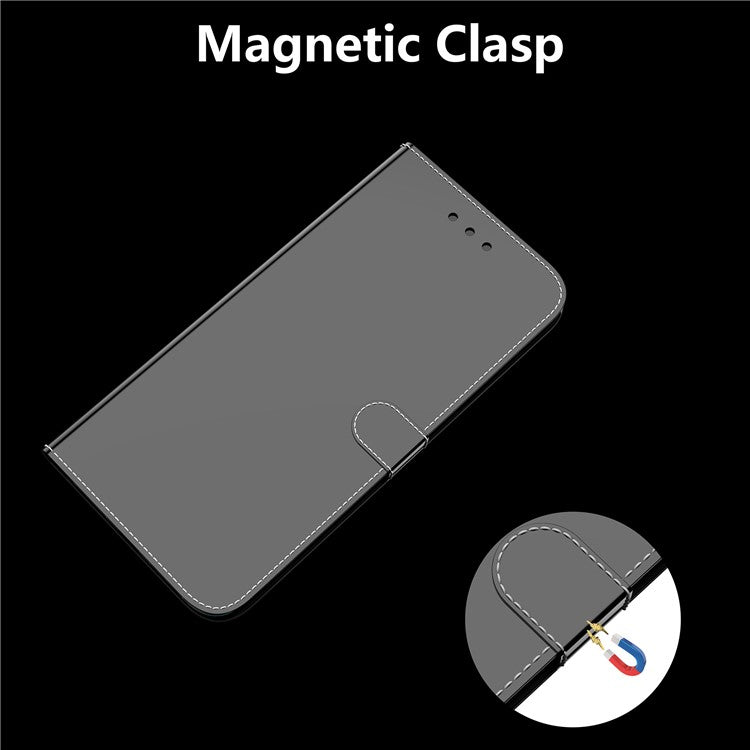 Mirror-like Surface Leather Wallet Stand Design Case with Wrist Strap for Samsung Galaxy S21 Plus 5G