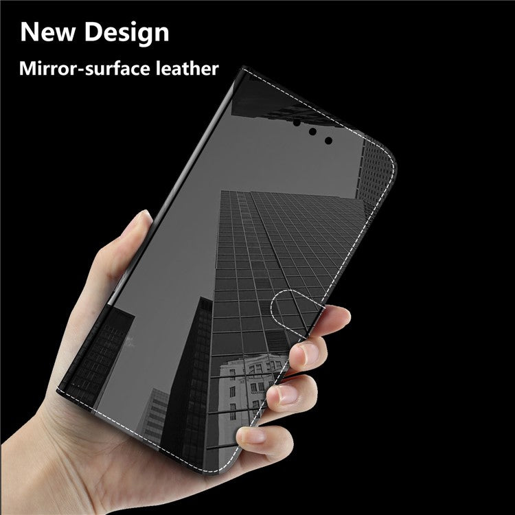 Mirror-like Surface Leather Wallet Stand Design Case with Wrist Strap for Samsung Galaxy S21 Plus 5G