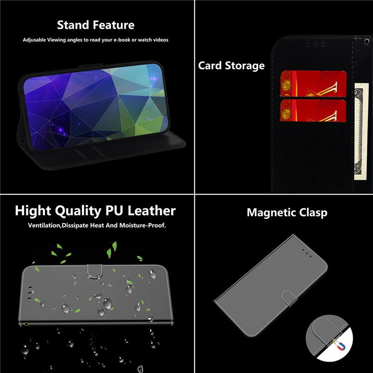 Mirror-like Surface Leather Wallet Stand Design Case with Wrist Strap for Samsung Galaxy S21 Plus 5G