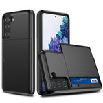 Slide Card Holder PC + TPU Hybrid Back Phone Case for Samsung Galaxy S21+ 5G