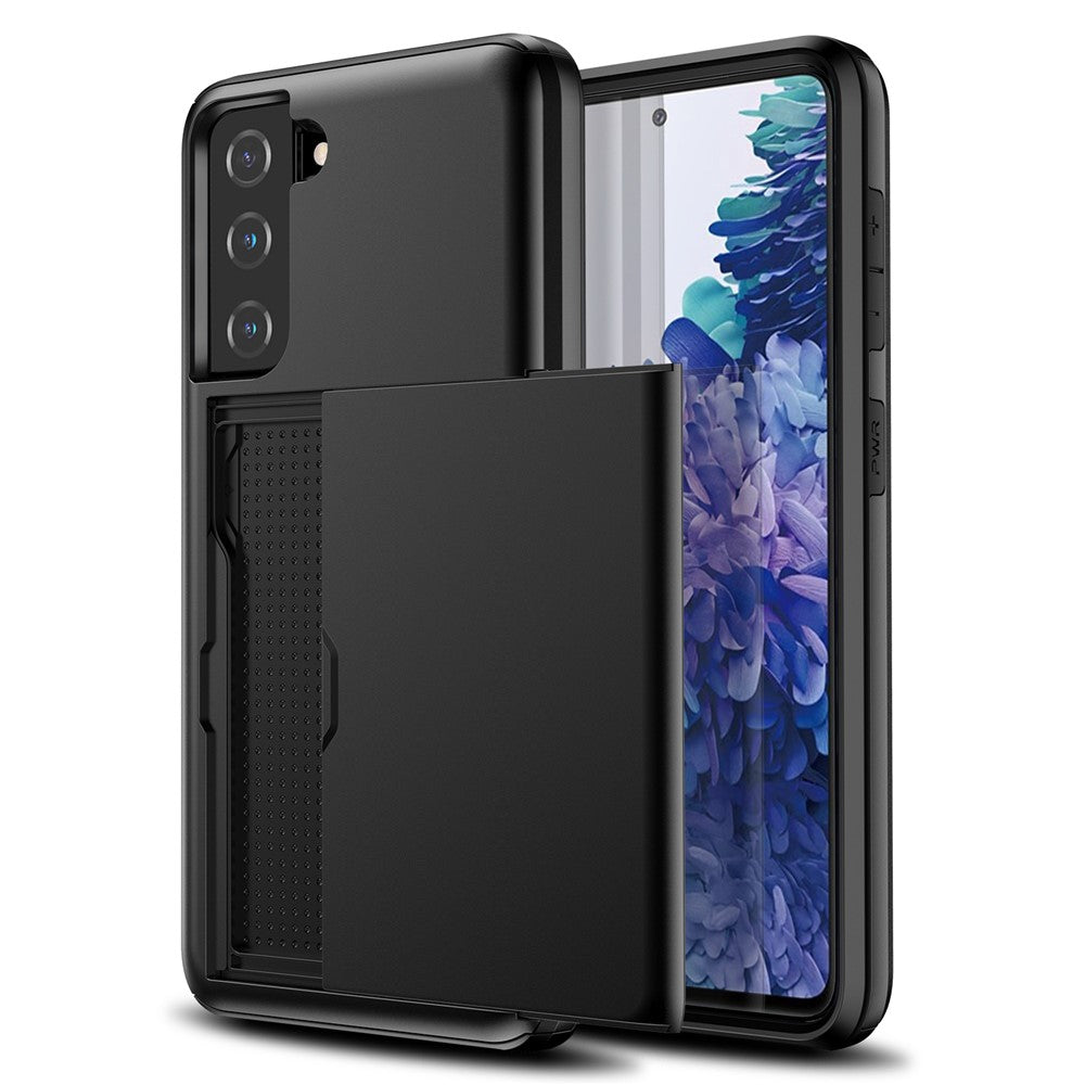 Slide Card Holder PC + TPU Hybrid Back Phone Case for Samsung Galaxy S21+ 5G