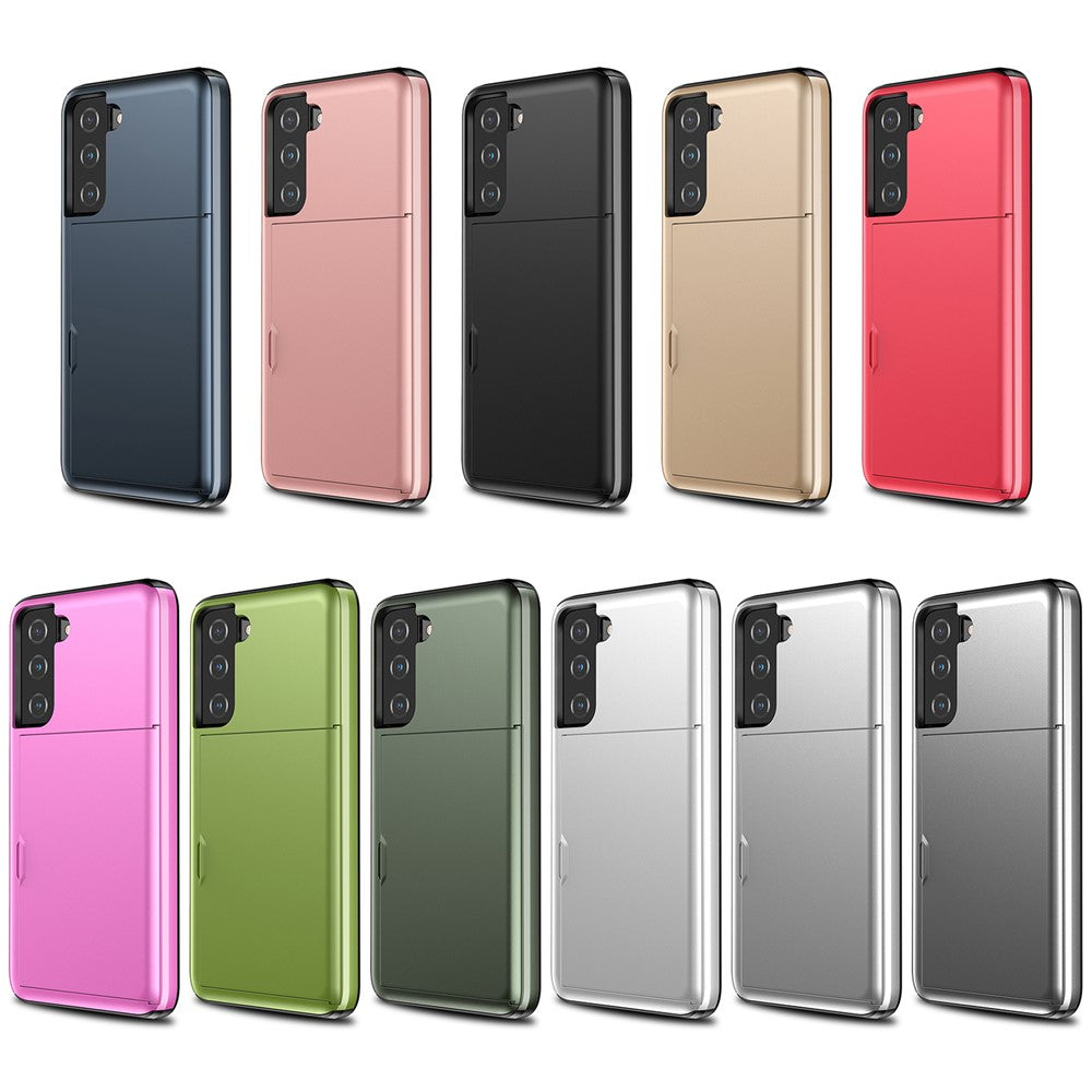 Slide Card Holder PC + TPU Hybrid Back Phone Case for Samsung Galaxy S21+ 5G
