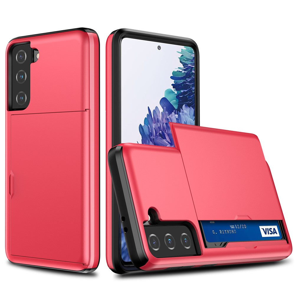 Slide Card Holder PC + TPU Hybrid Back Phone Case for Samsung Galaxy S21+ 5G