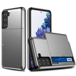 Slide Card Holder PC + TPU Hybrid Back Phone Case for Samsung Galaxy S21+ 5G