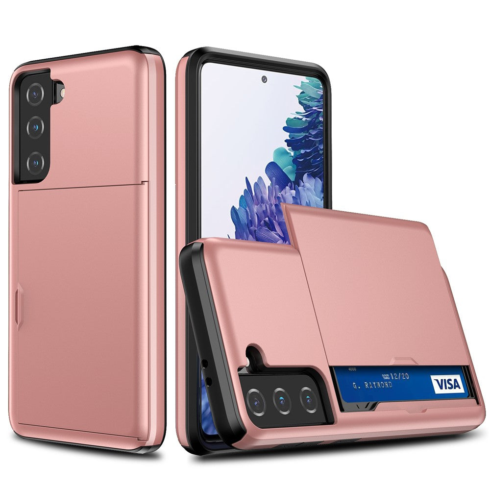 Slide Card Holder PC + TPU Hybrid Back Phone Case for Samsung Galaxy S21+ 5G